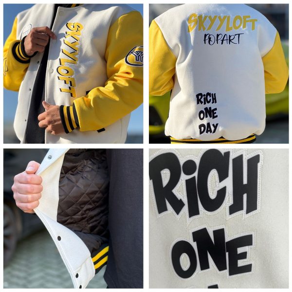 Benutzerdefinierte Verlauf Varsity-Jacke. Letterman-Jacke Rosa Gelb Schwarz Schn?ppchen – Bild 2