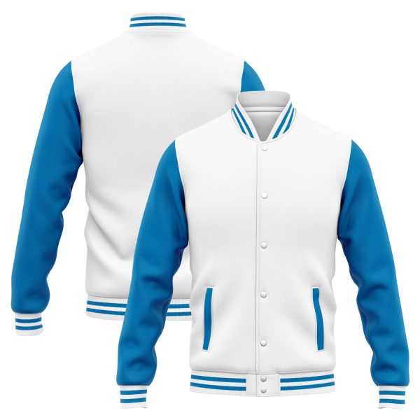 Benutzerdefinierte Varsity-Jacke. Letterman-Jacke für Männer, Frauen und Jugendliche  Weiß Blau Jetzt online – Bild 3