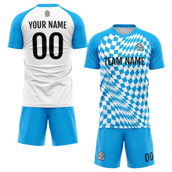 Benutzerdefinierte Fußball Trikots für Männer Frauen Personalisierte Fußball Uniformen für Erwachsene und Kind Blau-Weiß Zu verkaufen – Bild 2