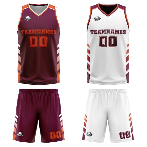 Benutzerdefinierte Burgund Weiß Orange Reversible Basketball Jersey Personalisierte Print Name Nummer Logo Mode – Bild 3
