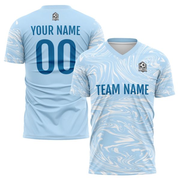 Benutzerdefinierte Fußball Trikots für Männer Frauen Personalisierte Fußball Uniformen für Erwachsene und Kind Hellblau-Weiß Mode