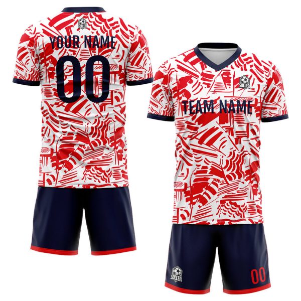 Benutzerdefinierte Fußball Trikots für Männer Frauen Personalisierte Fußball Uniformen für Erwachsene und Kind Rot&Marine Verkauf – Bild 2