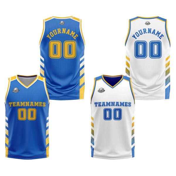 Benutzerdefinierte Blau Weiß Gelb Reversible Basketball Jersey Personalisierte Print Name Nummer Logo Jetzt online
