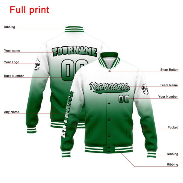 Benutzerdefinierte Varsity-Jacke. Letterman-Jacke für Männer, Frauen und Jugendliche Grün Weiß Angebot – Bild 4