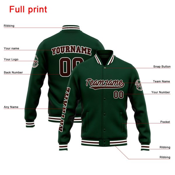 Benutzerdefinierte Varsity-Jacke. Letterman-Jacke für Männer, Frauen und Jugendliche Grün Braun Angebot – Bild 4