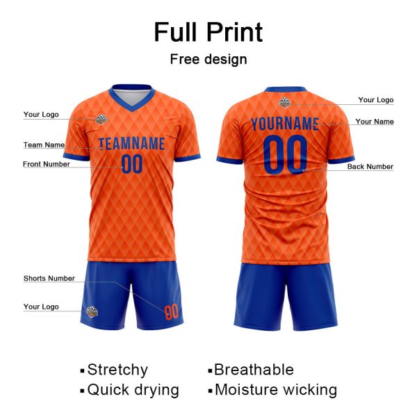 Benutzerdefinierte Fußball Trikots für Männer Frauen Personalisierte Fußball Uniformen für Erwachsene und Kind Orange-Royal Jetzt online – Bild 3