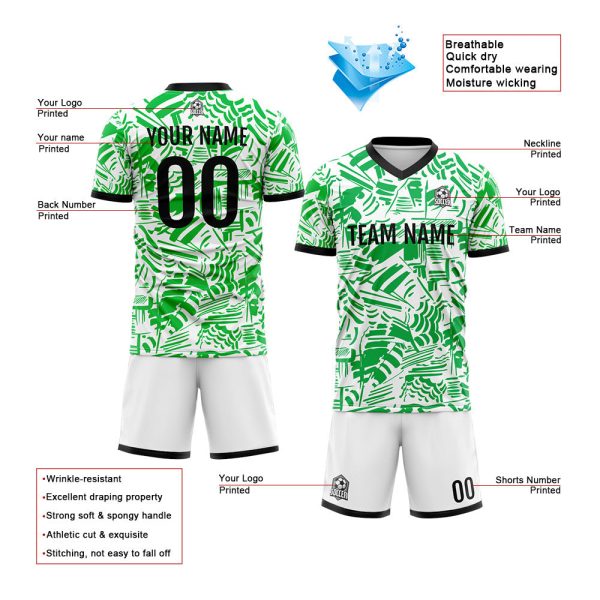 Benutzerdefinierte Fußball Trikots für Männer Frauen Personalisierte Fußball Uniformen für Erwachsene und Kind Grün&Weiß&Schwarz Schn?ppchen – Bild 3
