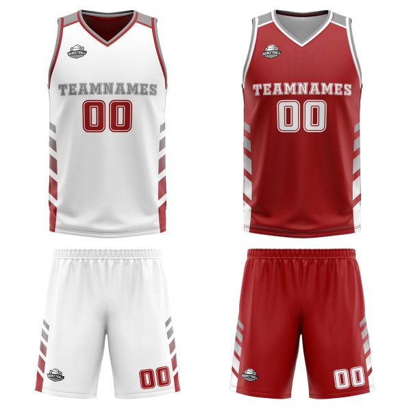 Benutzerdefinierte Weiß Rot Grau Reversible Basketball Jersey Personalisierte Print Name Nummer Logo Verkauf – Bild 3