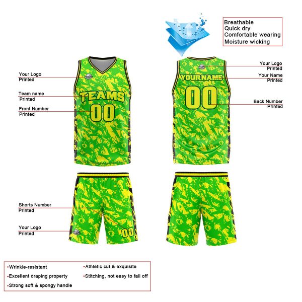 Benutzerdefinierter Grün Gelb Basketball Jersey Uniform Anzug gedruckt Ihr Logo Name Nummer Jetzt online – Bild 3