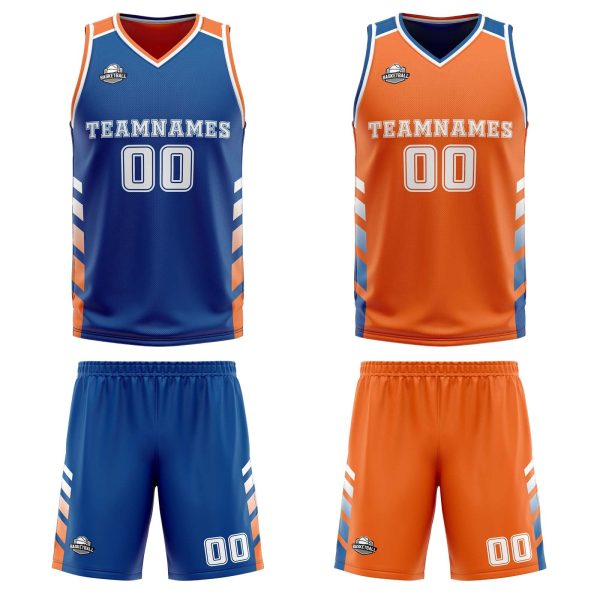 Benutzerdefinierte Blau Orange Weiß Reversible Basketball Jersey Personalisierte Print Name Nummer Logo Zu verkaufen – Bild 3