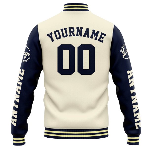 Benutzerdefinierte Varsity-Jacke. Letterman-Jacke für Männer, Frauen und Jugendliche Creme Marine Schn?ppchen – Bild 3