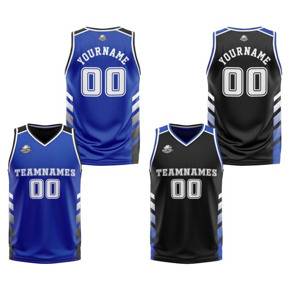 Benutzerdefinierte Blau Schwarz Weiß Reversible Basketball Jersey Personalisierte Print Name Nummer Logo Jetzt online