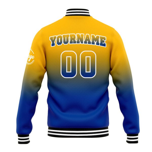 Benutzerdefinierte Verlauf Varsity-Jacke. Letterman-Jacke Gelb Blau Rabatt – Bild 3