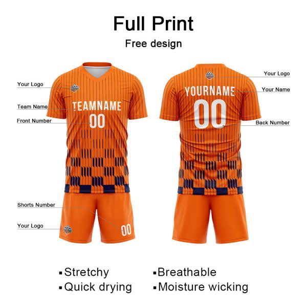 Benutzerdefinierte Fußball Trikots für Männer Frauen Personalisierte Fußball Uniformen für Erwachsene und Kind Orange-Marine Angebot – Bild 3