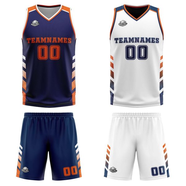Benutzerdefinierte Marine Weiß Orange Reversible Basketball Jersey Personalisierte Print Name Nummer Logo Rabatt – Bild 3