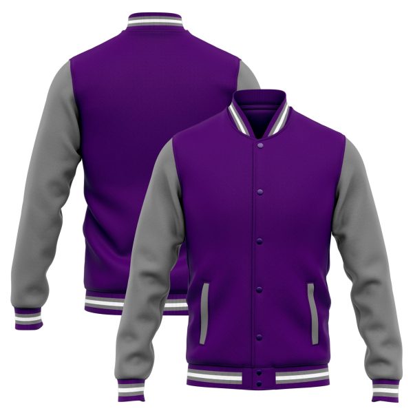 Benutzerdefinierte Varsity-Jacke. Letterman-Jacke für Männer, Frauen und Jugendliche Lila Grau Schn?ppchen – Bild 3