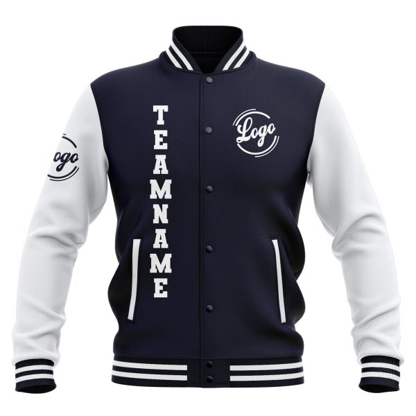 Benutzerdefiniert Marine Weiß Wasserdichte Varsity Jacken Personalisiert genäht Name Nummer Logo zu Letterman Jacken Online-Verkauf – Bild 2