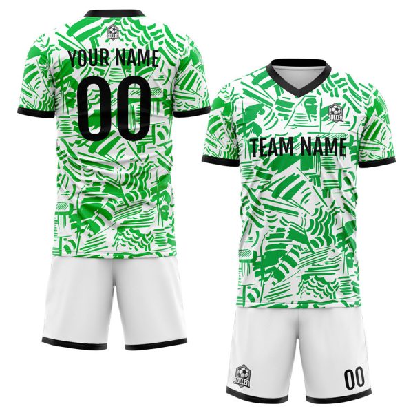 Benutzerdefinierte Fußball Trikots für Männer Frauen Personalisierte Fußball Uniformen für Erwachsene und Kind Grün&Weiß&Schwarz Schn?ppchen – Bild 2