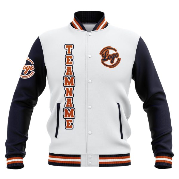 Benutzerdefiniert  Weiß Marine Orange Wasserdichte Varsity Jacken Personalisiert genäht Name Nummer Logo zu Letterman Jacken Schn?ppchen – Bild 2