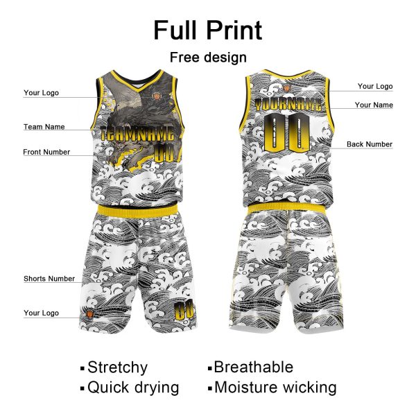 Benutzerdefinierter Braun Gelb Basketball Jersey Uniform Anzug gedruckt Ihr Logo Name Nummer Rabatt – Bild 4
