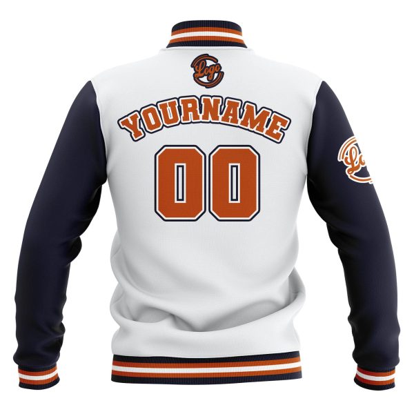 Benutzerdefiniert  Weiß Marine Orange Wasserdichte Varsity Jacken Personalisiert genäht Name Nummer Logo zu Letterman Jacken Schn?ppchen – Bild 3