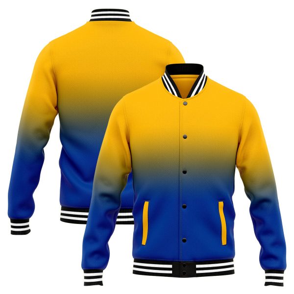 Benutzerdefinierte Verlauf Varsity-Jacke. Letterman-Jacke Gelb Blau Rabatt – Bild 5