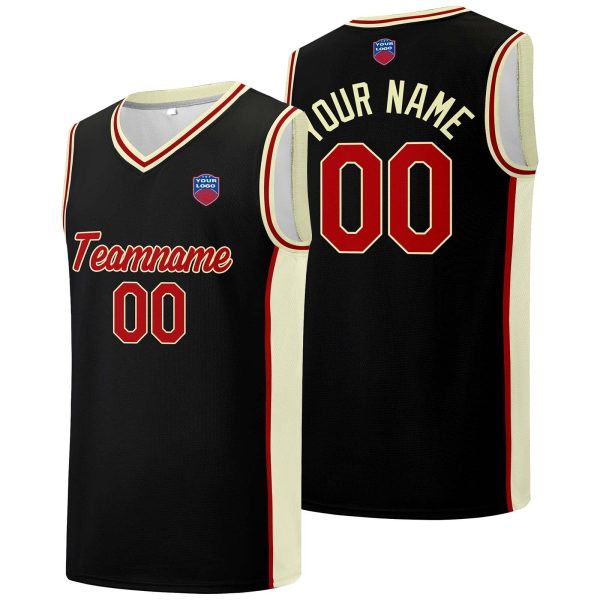 Individuelle Basketball-Jersey-Shorts für Männer und Frauen. Gestickter und gedruckter Name, Nummer und Logo Schwarz&Creme Schn?ppchen