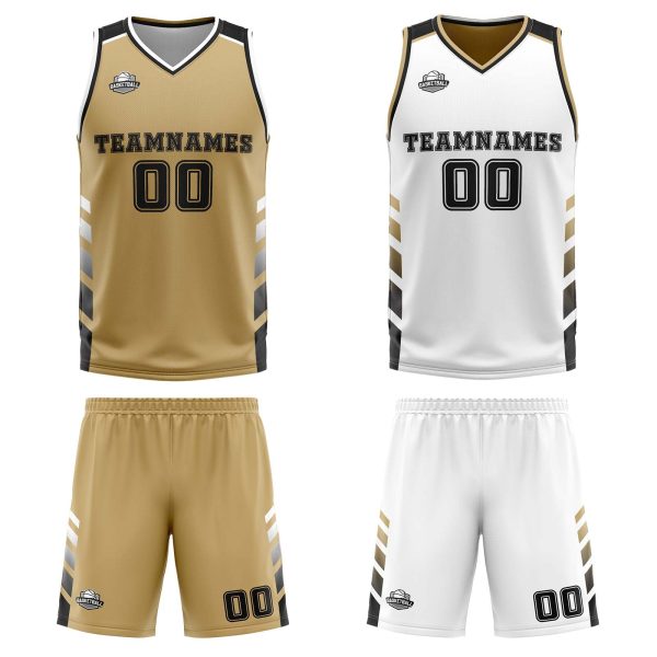 Benutzerdefinierte Gold Weiß Schwarz Reversible Basketball Jersey Personalisierte Print Name Nummer Logo Verkauf – Bild 3
