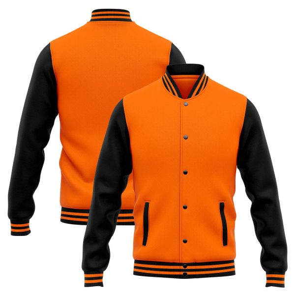 Benutzerdefinierte Varsity-Jacke. Letterman-Jacke für Männer, Frauen und Jugendliche Orange Schwarz Online – Bild 3