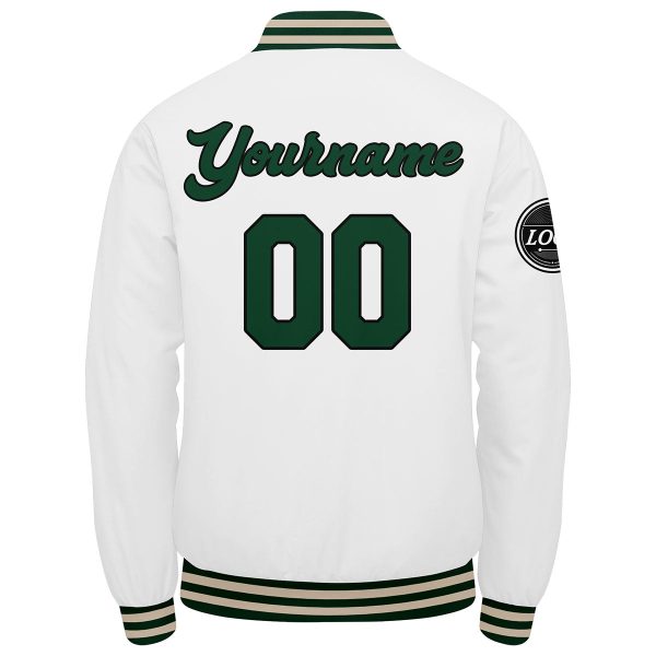 Benutzerdefinierte Verlauf Varsity-Jacke. Letterman-Jacke Drak Grün Weiß Creme Online – Bild 5