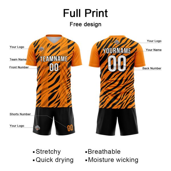Benutzerdefinierte Fußball Trikots für Männer Frauen Personalisierte Fußball Uniformen für Erwachsene und Kind Orange-Schwarz Verkauf – Bild 3