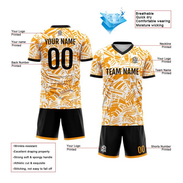 Benutzerdefinierte Fußball Trikots für Männer Frauen Personalisierte Fußball Uniformen für Erwachsene und Kind Orange&Schwarz&Weiß Im Angebot – Bild 3