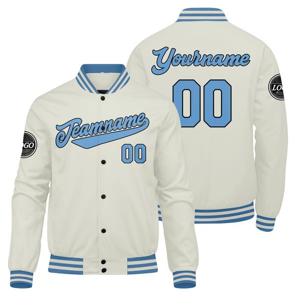 Benutzerdefinierte Verlauf Varsity-Jacke. Letterman-Jacke Creme Hellblau Mode