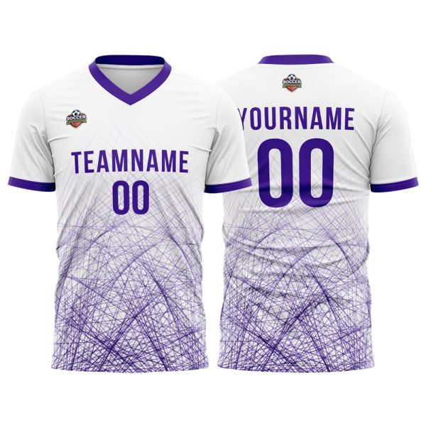 Benutzerdefinierte Fußball Trikots für Männer Frauen Personalisierte Fußball Uniformen für Erwachsene und Kind Weiß-Lila Zu verkaufen