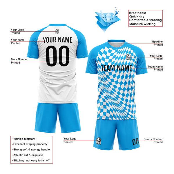 Benutzerdefinierte Fußball Trikots für Männer Frauen Personalisierte Fußball Uniformen für Erwachsene und Kind Blau-Weiß Zu verkaufen – Bild 3