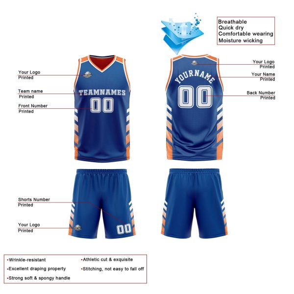 Benutzerdefinierte Blau Orange Weiß Reversible Basketball Jersey Personalisierte Print Name Nummer Logo Zu verkaufen – Bild 4