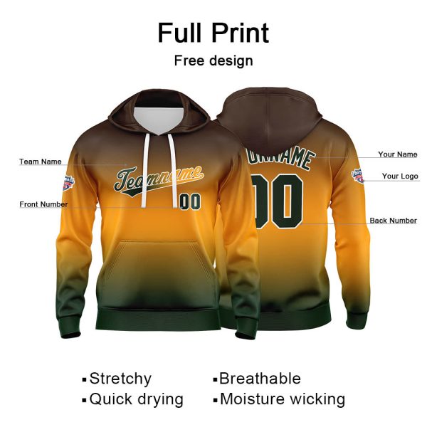 Benutzerdefinierter Verlauf Hoodie für Mann, Frau, Mädchen, Junge. Drucken Sie Ihr Logo, Ihren Namen und Ihre Nummer Orange Grün Angebot – Bild 2