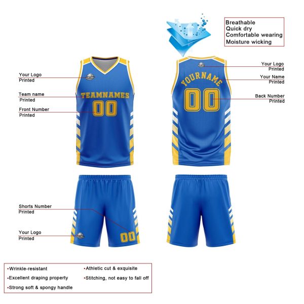 Benutzerdefinierte Blau Weiß Gelb Reversible Basketball Jersey Personalisierte Print Name Nummer Logo Jetzt online – Bild 4