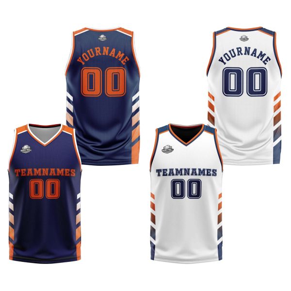 Benutzerdefinierte Marine Weiß Orange Reversible Basketball Jersey Personalisierte Print Name Nummer Logo Rabatt