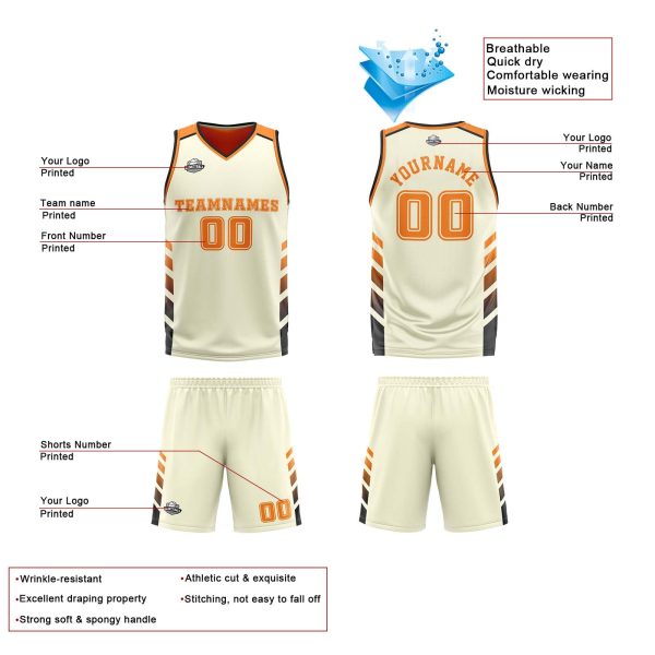 Benutzerdefinierte Creme Orange Schwarz Reversible Basketball Jersey Personalisierte Print Name Nummer Logo Jetzt online – Bild 4