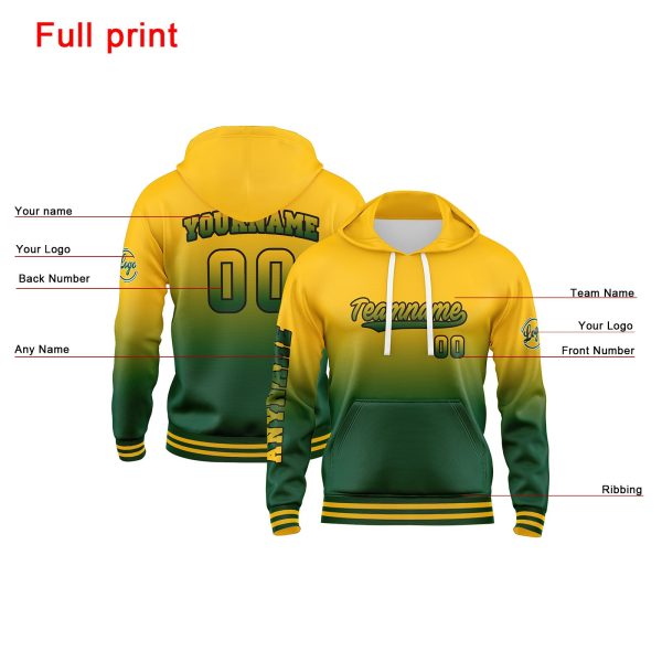 Benutzerdefiniert Grün Gelb Hoodie Personalisiert Männer Pullover Hoodie Gedruckt Team Name Number Logo für Frauen Online-Schn?ppchen – Bild 2