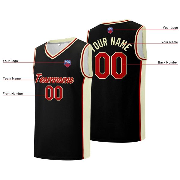 Individuelle Basketball-Jersey-Shorts für Männer und Frauen. Gestickter und gedruckter Name, Nummer und Logo Schwarz&Creme Schn?ppchen – Bild 5
