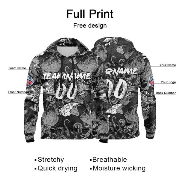 Benutzerdefinierter Sweatshirt-Hoodie für Mann, Frau, Mädchen, Junge. Drucken Sie Ihr Logo, Ihren Namen und Ihre Nummer Grau&Weiß Online-Verkauf – Bild 2