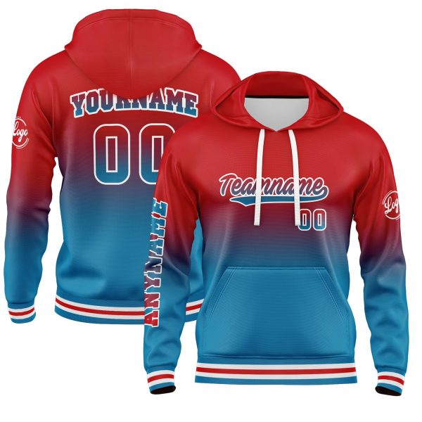 Benutzerdefiniert Blau Rot Hoodie Personalisiert Männer Pullover Hoodie Gedruckt Team Name Number Logo für Frauen Rabatt
