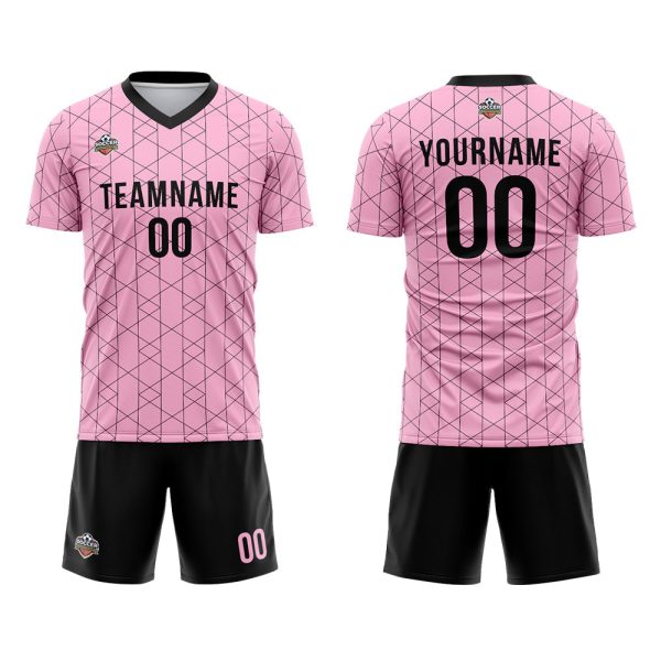 Benutzerdefinierte Fußball Trikots für Männer Frauen Personalisierte Fußball Uniformen für Erwachsene und Kind Rosa-Schwarz Online-Verkauf – Bild 2