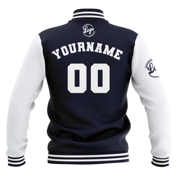 Benutzerdefiniert Marine Weiß Wasserdichte Varsity Jacken Personalisiert genäht Name Nummer Logo zu Letterman Jacken Online-Verkauf – Bild 3