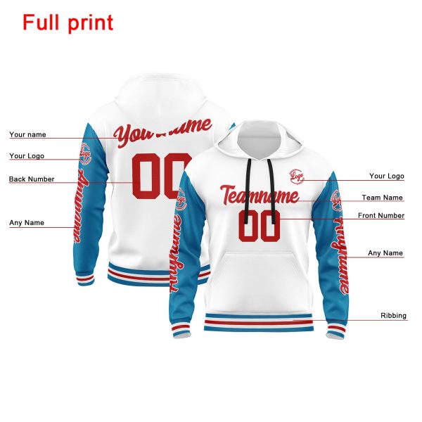 Benutzerdefiniert Blau Weiß Rot Hoodie Personalisiert Männer Pullover Hoodie Gedruckt Team Name Number Logo für Frauen Angebot – Bild 2