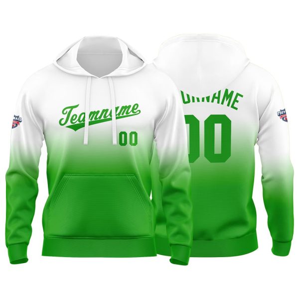 Benutzerdefinierter Verlauf Hoodie für Mann, Frau, Mädchen, Junge. Drucken Sie Ihr Logo, Ihren Namen und Ihre Nummer Grün Rabatt