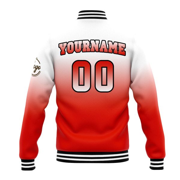 Benutzerdefinierte Verlauf Varsity-Jacke. Letterman-Jacke Weiß Rot Angebot – Bild 3