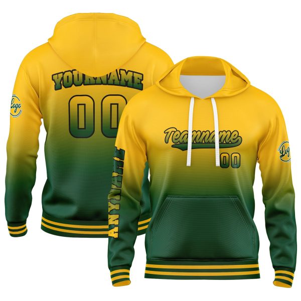 Benutzerdefiniert Grün Gelb Hoodie Personalisiert Männer Pullover Hoodie Gedruckt Team Name Number Logo für Frauen Online-Schn?ppchen
